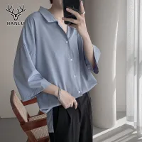 [MH Hong Kong style summer small fresh three-quarter sleeve shirt male loose casual couple all-match shirt half-sleeved bottoming shirt,MH Hong Kong style summer small fresh three-quarter sleeve shirt male loose casual couple all-match shirt half-sleeved bottoming shirt,]