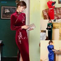 COD 【HODRD】Cheongsam Solid Color Velvet Plus Velvet Womens Autumn And Winter M~2XL Retro【Fashion】