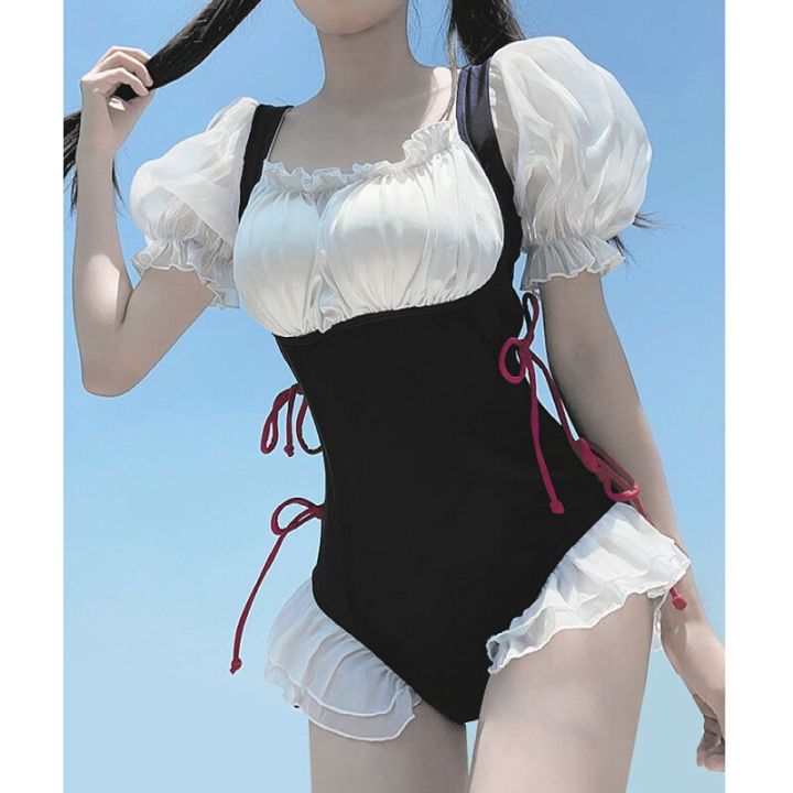 2023-japanese-cute-maid-swimsuit-new-fashion-conservative-one-pieces-hot-spring-women-swimwear-holiday-beachwear