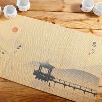 ↂ☃☈ National Slip-proof Table Mat Chinese Style Napkin Insulation Pad Hand-woven Bamboo Decorative Printing Kung Fu Tea Set Mat