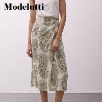 Modelutti 2022 New Spring Summer Fashion Pattern Print Split Design Skirt Women Casual Simple Lady All-match Bottoms Female