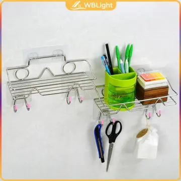 2 Pack Adhesive Shelf Shower Caddy Basket with Hooks, No Drilling