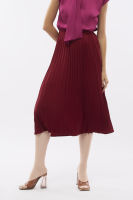 ESPADA กระโปรงแต่งพลีท ผู้หญิง สีเบอร์กันดี | Pleated Midi Skirt | 4643