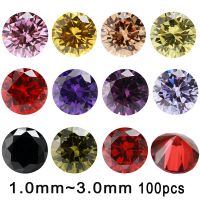 hotx【DT】 Size 1.0mm-3.0mm 100pcs 5A Round Cut Color Stone Loose CZ Synthetic Beads Jewelry