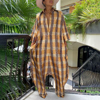 Sets Summer Casual Loose Oversize Long Sleeve Plaid Overalls Graphic Print Buttoned Pocket Design Casual Jumpsuit