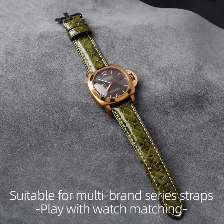 สายนาฬิกาหนังงูทำด้วยมือ20มม-22มม-24มม-สีเขียวขาวดำสายรัดหนังสีฟ้าหนังงูสายนาฬิกา-carterfa-ของผู้ชาย