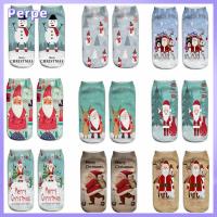 PERPE Women Christmas Cute Low Cut Stocking Santa Claus Boat Socks 3D Print Harajuku Cotton