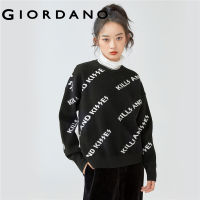 Giordano,ผู้หญิง เสื้อสเวตเตอร์คอกลมทรงหลวมลายตัวอักษร Free Shipping 18351909