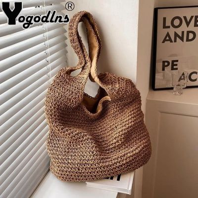 ✵◊◈ Yogodlns Rattan Women Shoulder Bags Female Large Capacity Summer Beach Handmade Straw Totes