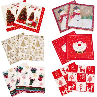 20pcs Christmas Paper Napkins Christams Tree Santa Claus Disposable Tableware Tissue For New Year Xmas Party Home Decor 33x33cm