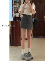 ♕♂ Dark gray suit short skirt womens high waist summer new large size fat mm slim and small a-line bag hip skirt