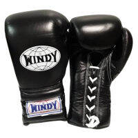 Windy Sports Lace up Gloves BGL ( 8,10,12,14,16,18 oz.) ฺBlack Genuine Leather MuayThai MMA K1 นวมเชือก สีดำ ชกมวยไทย วินดี้สปอร์ต ทำจากหนังแท้ สีดำ 100%