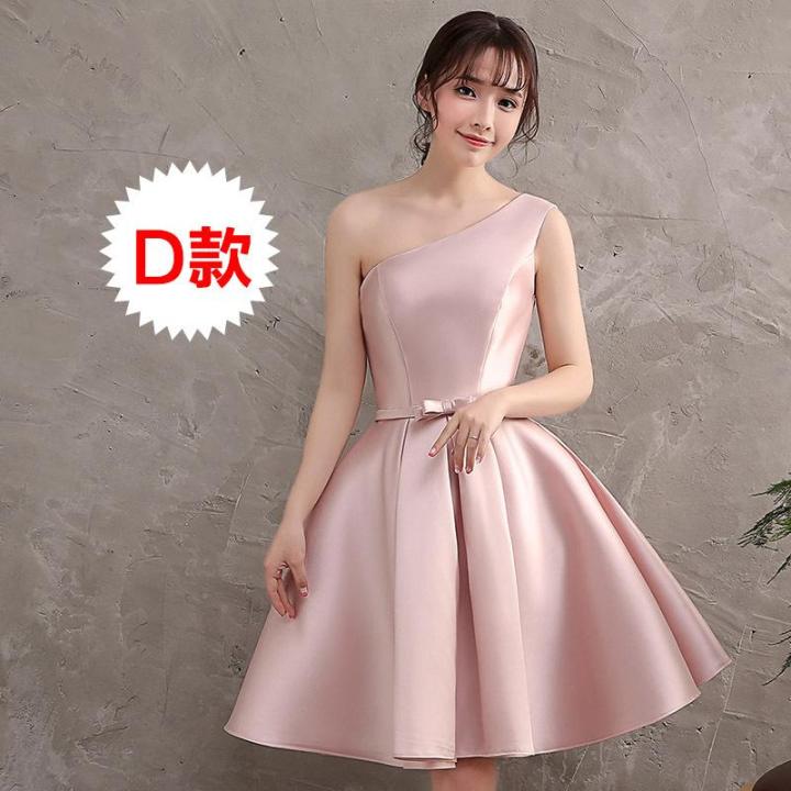 2022-new-pink-bridesmaid-group-dress-sister-dress-toast-dress-party-dress-satin-shoulder-slim