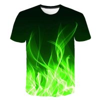 2020 Summer Hot Sale 3d Printing Men t-shirt Green Flame Cool Psychedelic Mens t shirt O Collar Casual Couple Street Tee Tops