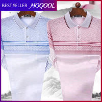 MOQOOL สไตล์ใหม่แขนยาวพ่อวัยกลางคนเสื้อยืดแฟชั่นลายเสื้อคอปกลำลองผู้ชายเสื้อคอปก