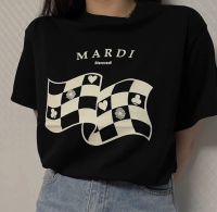 เสื้อยืดคู่หลากสีแขนสั้นพิมพ์ลาย Mardi Mercredi เสื้อลำลองหลวมหญิง31WXU