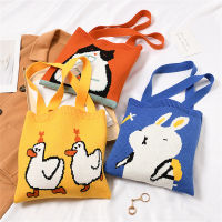Student Shopping Wide Stripe Casual Reusable Mini Bags Shopping Bags Plaid Women Japanese Knit Tote Handbag