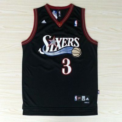 เสื้อกีฬาแขนกุด ลายทีม NBA Jersey Philadelphia 76ers No.3 Iverson Iverson สีดํา