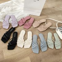 slippers female new 2022 summer han edition contracted fine with square head cool flat beach