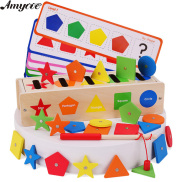 Amyove Kids Wooden Toys Block Sensory Sorting Exercise Box Shape Color