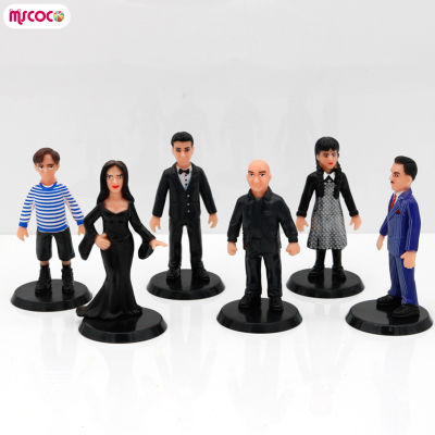 MSCOCO ของเล่นตัวการ์ตูนครอบครัว Addams 6ชิ้นแบบพกพาและน้ำหนักเบาสำหรับห้องนั่งเล่นเรซินรูปปั้นนกสำหรับตกแต่งบ้านตกแต่งตั้งโต๊ะ