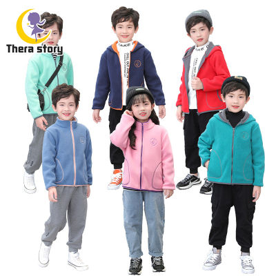 เสื้อแจ็คเก็ตเด็กชายความคมชัดสีเสื้อขนแกะขั้วโลกบวกขนแกะหนาด้านบน