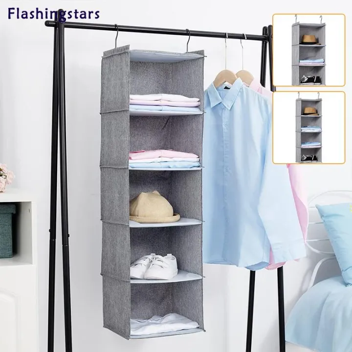 3/4/5 Tier Hanging Wardrobe Organizer Collapsible Closet Hanging