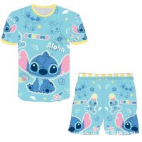 [In stock] การค้าต่างประเทศเฉพาะสำหรับ Stitch 3d พิมพ์เด็ก T เสื้อยืด + กางเกงขาสั้น ลำลองแขนสั้นเด็กชายและเด็กหญิง