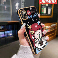 JIUMOO เคสปลอกสำหรับ Samsung Galaxy A31ชั้นหนึ่งเคสเคสมือถือดีไซน์ใหม่สี่เหลี่ยมลายการ์ตูนชานมนำโชคของเด็กผู้หญิงเคสบางลวดลายชุบบางกล้องฝาปิดเลนส์เต็มปกป้องเคสนิ่ม