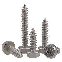 Flanged Hex Head Screws Phillips Drive A2สแตนเลสสกรูแตะตัวเอง M3 M4 M5 M6