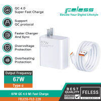 FELESS ชุดชาร์จ Xiaomi ชาร์จ Quick Charge 67W รองรับโปรโตคอล QC 4.0 สายเคเบิลข้อมูล Type-c 6A รองรับ Xiaomi ทุกรุ่น