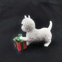 Mnotht 16 West Highland Terrier Dog Play Gift Box Model Dog Toy Resin Mini Scene Accessory for Action Figure Collection Gift