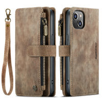 iPhone 14 Plus Wallet Case , RUILEAN Durable PU Leather Magnetic Flip Lanyard Strap Wristlet Zipper Card Holder Phone Case for iPhone 14 Plus