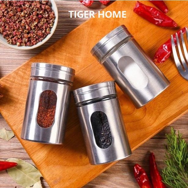 Adjustable Seasoning Shaker Glass Spice Jars 100ml Stainless Steel Lid Salt  Pepper Shaker Dispenser Refillable