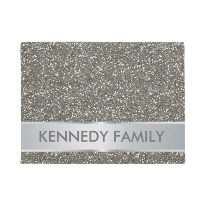 Silver Glitter Customized Family Name Doormat Home Decoration Entry Non-slip Door Mat Rubber Washable Floor Home mat