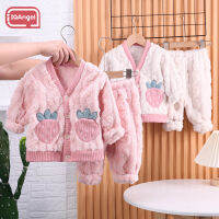 IQANGEL Baby Girl Plus Flannel Jacquard Color Block Girls ชุดเลานจ์ที่อบอุ่น