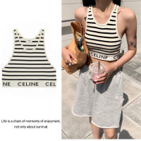 2023 CE*LINEˉSummer New Stripe Letter Ribbon Sports Tank Top with Short Top for Outer Wear