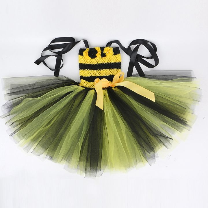 ชุดผึ้งสีเหลืองสีดำสำหรับเด็กผู้หญิงชุดฮาโลวีนวันเกิดสำหรับเด็กวัยหัดเดินชุด-tutu-ชุดแฟนซีเด็กมีปีก