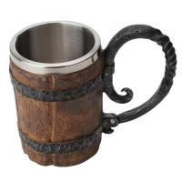 Drinking Cup 550ml Vintage Imitation Wooden Barrel Beer Mug Leak-proof Stainless Steel Drinkware with Handle Handmade Medieval Cocktail Mug for Beer and Coffee suitable