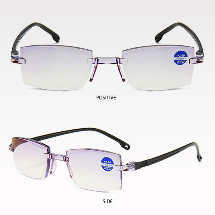 แว่นสายตาไร้กรอบเลนส์สองชั้น-แว่นตาขยายป้องกันแสงบลูไลท์สำหรับสายตาสั้นยาวแว่นตาสายตาผู้สูงอายุสำหรับผู้ชายและผู้หญิง