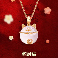 S925 Silver Lucky Cat Jade Medallion Necklace Female Student Chaoins Cute Collar Chain Small Design Sense Girlfriend Gift ZQV6 ZQV6