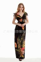 Hot-Selling Bohemian Fat Mmv Collar Large Size Fattened Beach Dress Seaside Dress Mopping Ice Silk Dress