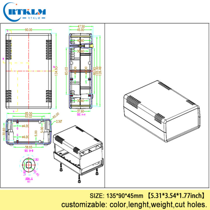 hot-2023-กล่องพักสายไฟขนาดเล็กกล่องตั้งโต๊ะสำหรับโครงการอิเล็กทรอนิกส์-diy-พลาสติก-enclosure-กล่องบรรจุพลาสติกสีดำกล่องที่กำหนดเอง135-90-45มม