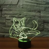 3D LED Night Light Resting Cat Action Figure 7 Colors Touch Optical Illusion Table Lamp Home Decoration Model Ceiling Lights