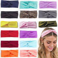 2pcs Yoga Hair Bands Autumn Solid Color Leopard Elastic Wide Side Knotted Headbands Headwear Yoga Accessories Women Clothes