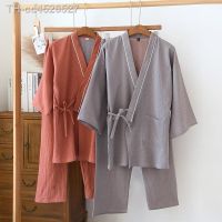 ♗ Quimono japonês simples para homens e mulheres algodão puro conjuntos soltos de pijama roupas sauna robe qualidade