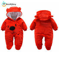 Tootplay เด็กหนา Hooded Jumpsuit การ์ตูนน่ารักเย็บปักถักร้อยแขนยาวเดี่ยว Romper Fast Delivery