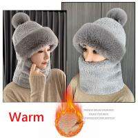 {Warm scarf}ฤดูหนาวหมวกถักกลางแจ้งผู้หญิงขนสัตว์ถักชุดสกี Plush Fleece Windproof ผ้าพันคอหนาอุ่น Pullovers Masked หมวก