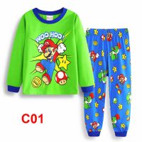 Kids Sleepwear Suit Cartoon Pajamas Childrens Long Sleeve Mario