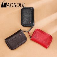 LADSOUL Men Fashion Business Genuine Leather Card Holder Women Credit Cardholder Case Casual Zipper Mini Wallet Coin Purse Card Holders